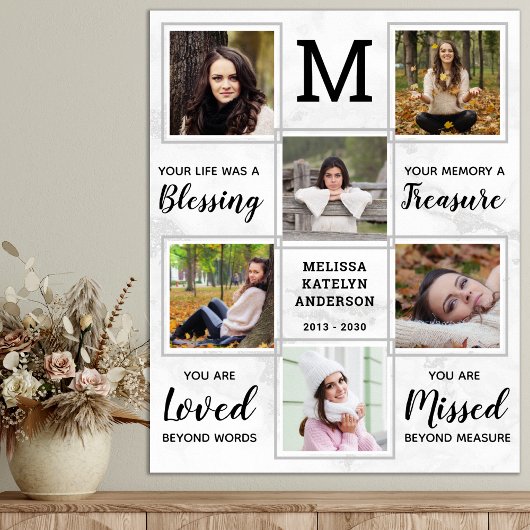 Poster Collage photo unique pour mémorial funéraire perso