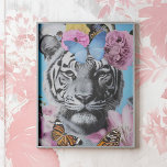 Poster Collage Retro Pop Art Tiger et Papillons<br><div class="desc">Poster collage Retro Pop Art Tiger and Butterflies - Infuse ton espace avec une élégance audacieuse à travers cette coquette conception esthétique. Doté d'un tigre frappant orné de fleurs molles et de papillons, ce collage d'inspiration rétro mêle des éléments féroces et délicats. Le mélange d'accents de maison rose et de...</div>