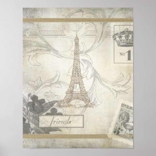 Poster Collage Tour Eiffel Chic Shabby (Devant)
