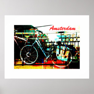 Poster Collage urbain coloré de vélo - série d'Amsterdam