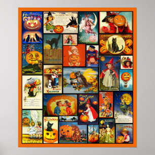Poster Collage vintage des cartes Halloween