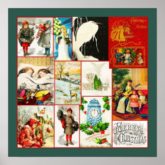 Poster Collage vintage des scènes de Noël et d'hiver
