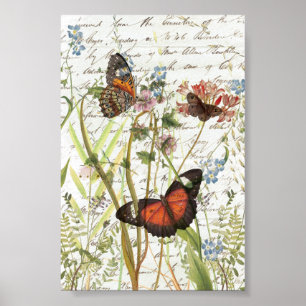 Poster Collage vintage du jardin papillon
