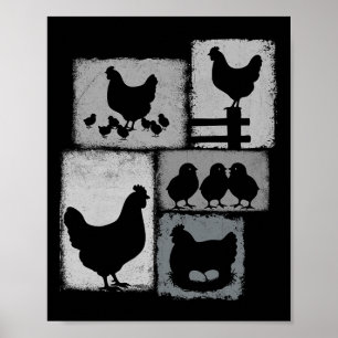 Poster Collage Vintage Poule Amoureux de Poules Agriculte