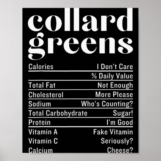Poster Collard Greens Nutrition Facts Thanksgiving Food C (Devant)
