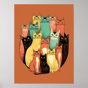 Poster Collectif de chats modernité du milieu du siècle