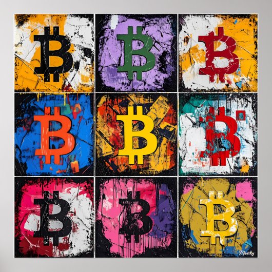 Poster Collection d'art graffiti Bitcoin avec des couleur (Devant)
