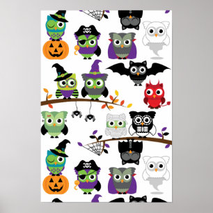Poster Collection De Chouettes D'Halloween Éffrayantes