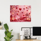 Poster Collection de cœurs roses et rouges sur un mur mod (Bureau à domicile)