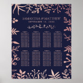 Poster Collection de mariage florale élégante Navy & Rose (Devant)
