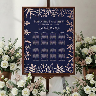 Poster Collection de mariage florale élégante Navy & Rose