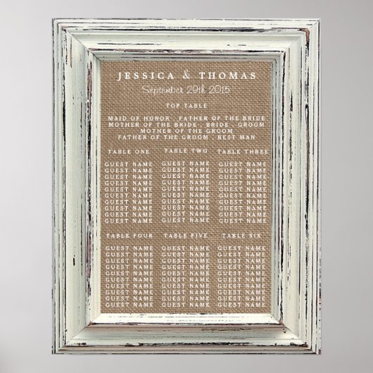 Poster Collection de Mariages Rustic White Frame & Burlap (Devant)