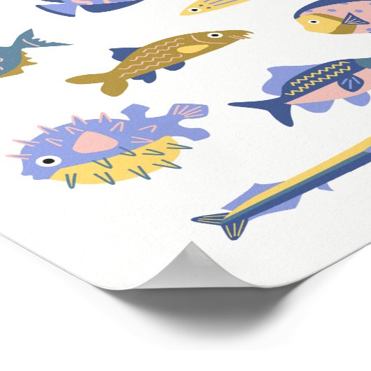 Poster Collection de petits poissons dessinés à la main e (Coin)