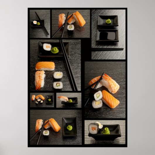 Poster Collection de sushis sur arrière - plan noir (Devant)