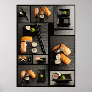 Poster Collection de sushis sur arrière - plan noir