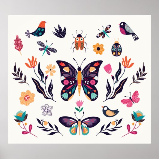 Poster Collection d'éléments d'été du printemps à main wi (Devant)