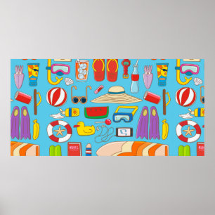 Poster Collection d'objets d'été pour l'été à