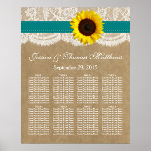Poster Collection Kraft, dentelle et tournesol - Turquois