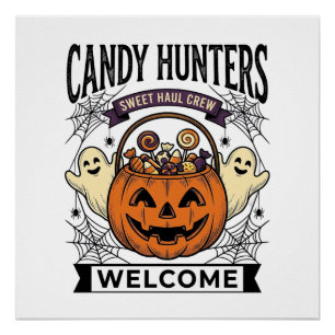 Poster Collectionneur de bonbons Halloween Gravure vintag