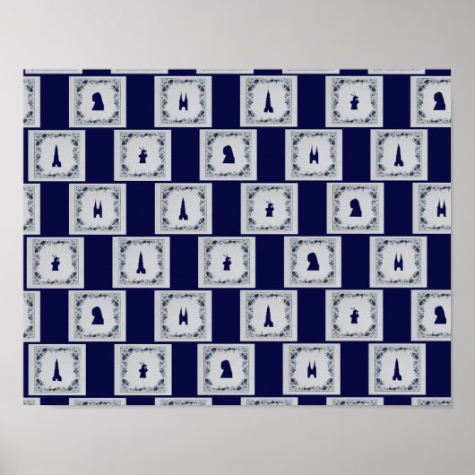 Poster Coller les tuiles bleues Delft (Devant)