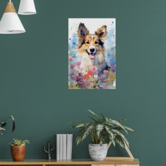 Poster Collie aquarelle colorée artwork