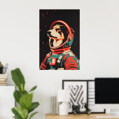 Poster Collie Astronaut Poster, Collie Retro Print (Bureau à domicile)