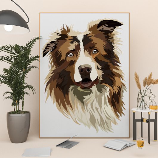 Poster Collie Bordure Illustration Peinte À La Main