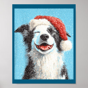 Poster Collie de Border de Noël Bleu Clair 