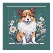 Collie douce est entourée de fleurs.