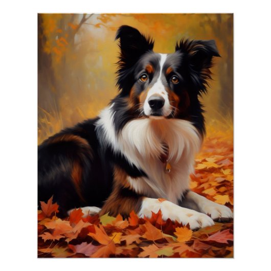 Poster Collie frontalier à l'automne Feuilles automne Ins (Devant)