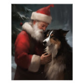 Poster Collie frontalier avec Noël Festif du Père Noël (Devant)