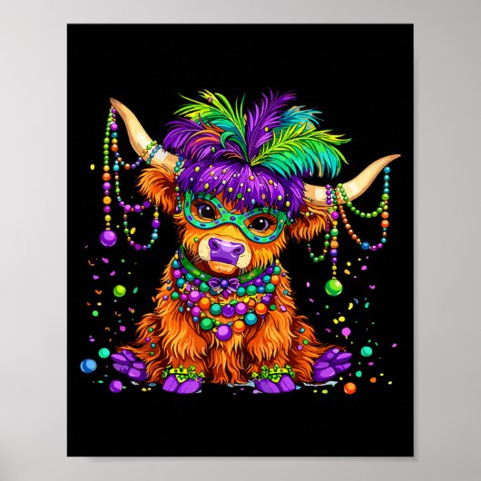 Poster Collier de Mardi Gras de vache des Highlands drôle (Devant)