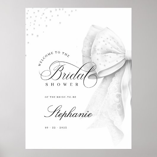 Poster Collier de perles blanches pour Baby Shower de mar (Devant)