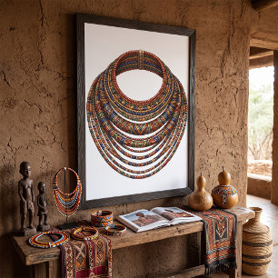 Poster Collier tribal en perles africaines