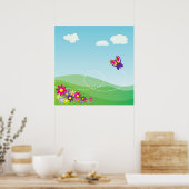 POSTER COLLINE AVEC BOUTEILLE ET FLEURS (Cuisine)