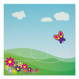 POSTER COLLINE AVEC BOUTEILLE ET FLEURS