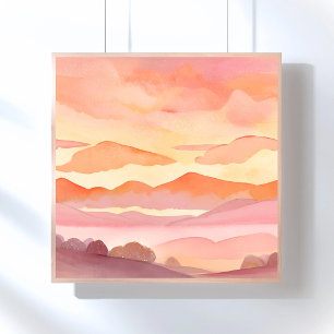 Poster Collines aquarelles au coucher du soleil Peintur