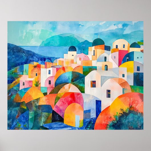 Poster Collines de Santorin aux teintes abstraites (Devant)