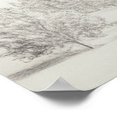 Poster Collines et arbres à rouleaux Croquis, gravure vin (Coin)