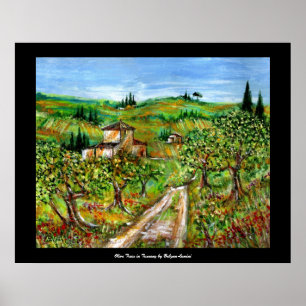 Poster Collines Vertes Et Oliviers Paysage Toscane