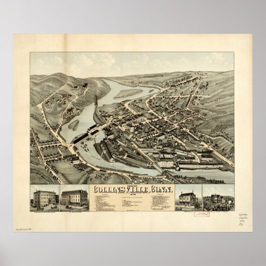 Poster Collinsville Connecticut 1878 Antique Panoramique (Devant)
