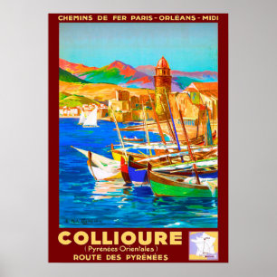 Poster Collioure, Pyrénées, France, bateaux dans le port,