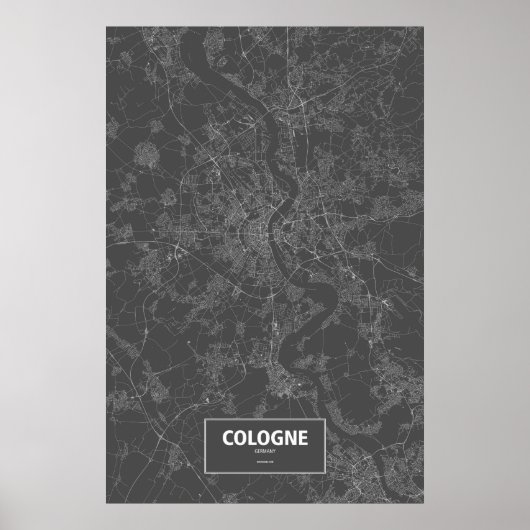 Poster Cologne, Allemagne (blanc sur noir) (Devant)