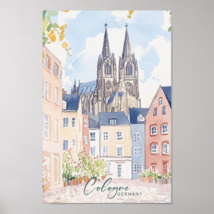 Poster Cologne Allemagne Gouache Peinture Illustration Vo