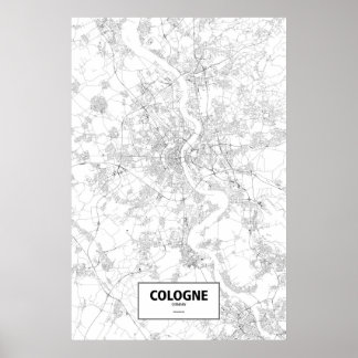 Poster Cologne, Allemagne (noir sur blanc)