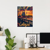 Poster Cologne : Cathédrale Silhouette sur le Rhin (Bureau à domicile)