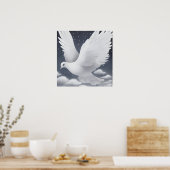 Poster Colombe de mariage blanche dans les nuages (Cuisine)