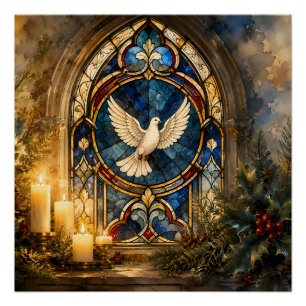 Poster Colombe de Noël en vitrail