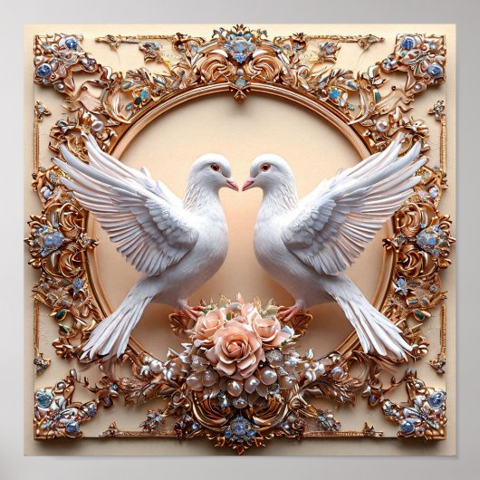 Poster Colombes de mariage Oiseaux blancs Paix (Devant)