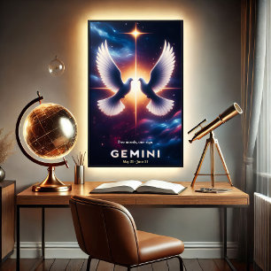 Poster Colombes du zodiaque des Gémeaux en harmonie